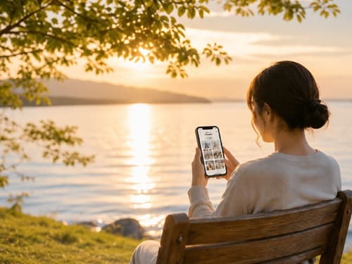 スマホで思い出のページを見る様子